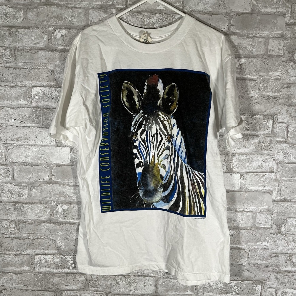 vintage 90s Wildlife Conservation Society Zebra  t-shirt 1993 Sz Large USA Made